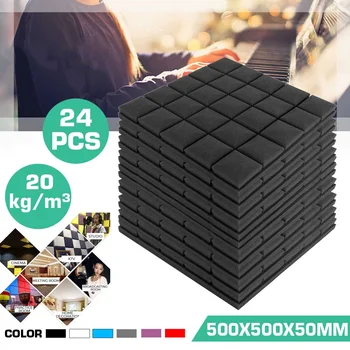 

24Pcs 6Colors 50x50x5cm Studio Acoustic Soundproof Foam Sound Absorption Treatment Panel Tile Wedge Protective Sponge