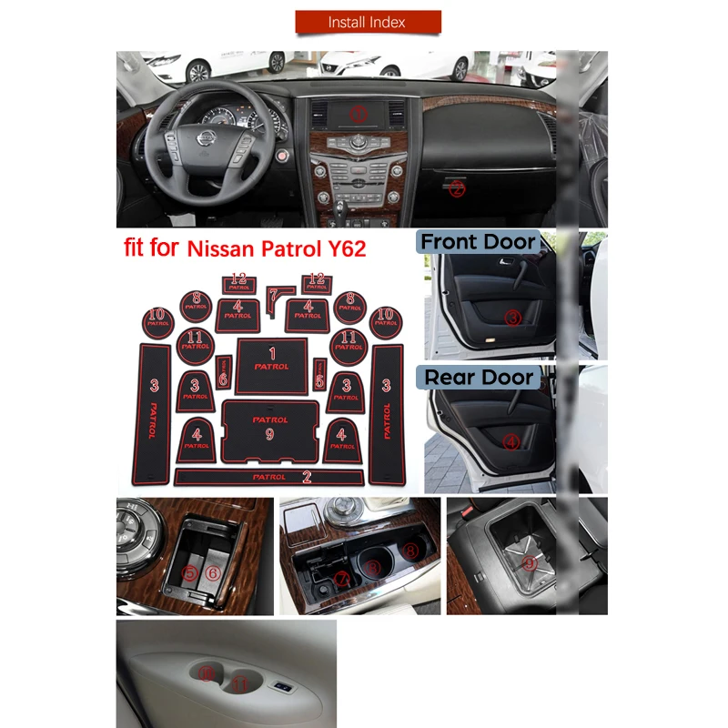 Противоскользящая резиновая подставка под кружку для Nissan Patrol Y62 2011 2012 2013 2014 2015 2016