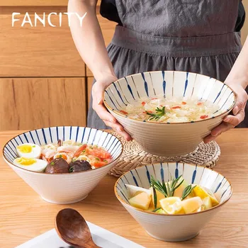 

FANCITY Japanese ceramic bowl, ramen bowl, creative noodle bowl, household large hat bowl, rice bowl, soup bowl, noodle bowl, no