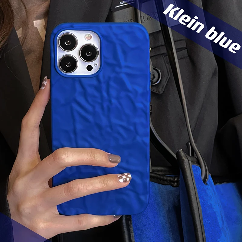 Klein Blue Minimalism Wrinkled Protective Designer iPhone Case For iPhone 13  12 11 Pro Max X XS Max XR 7 8 Plus