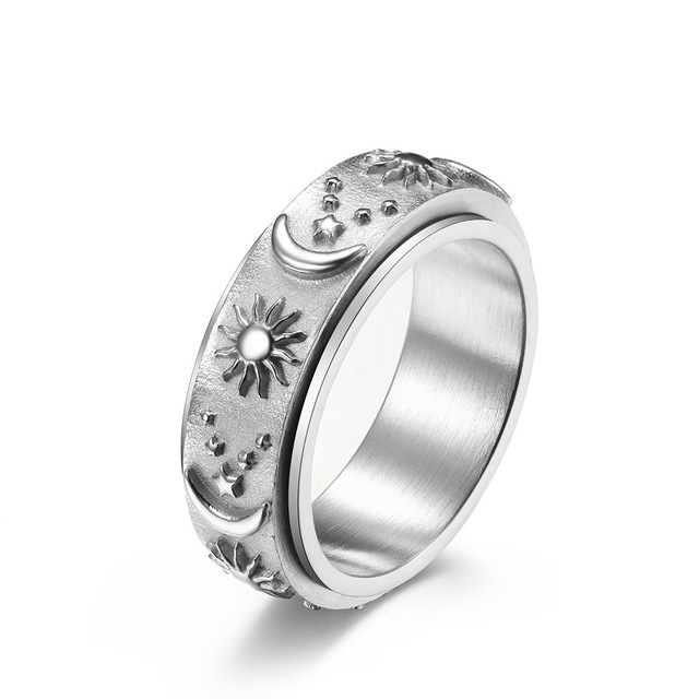 Stainless Steel Sun Moon Star Spinner Ring For Women Men Stress Release Ring Rotatable Fidget Ring Hiphop Biker Jewelry