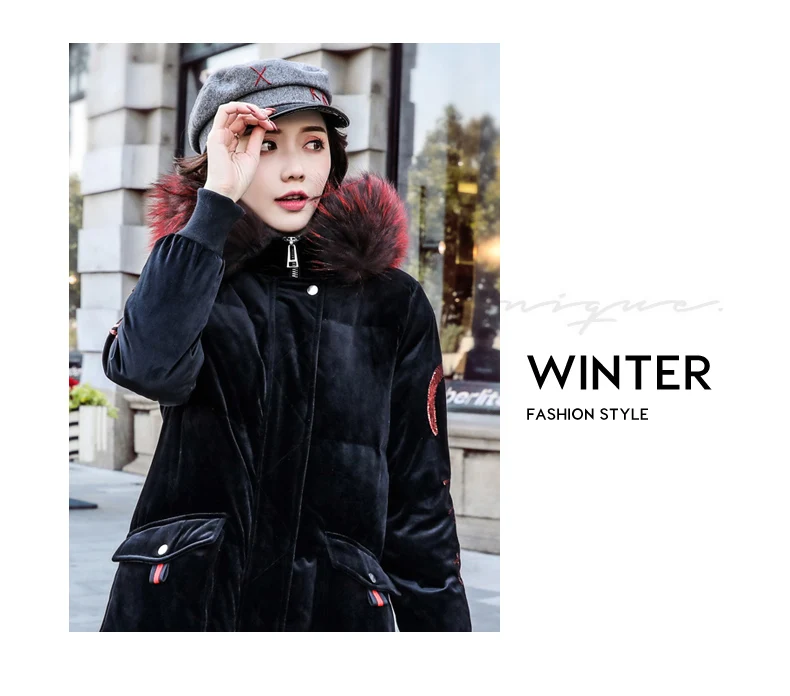 Down Jacket Women's New Style Fashion Slim Large Fur Collar Mid-length Online Celebrity Winter Short-height White Duck down