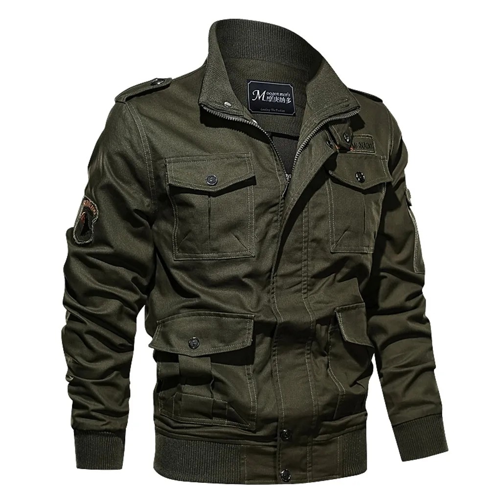 Куртка Мужская осень зима пальто Homme чистый цвет мульти-карман размера плюс стиральная куртка ветровка Jaqueta Masculino