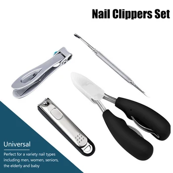 

4pcs Toenail Fingernail Portable Hygienic Manicure Tools Home Trimmer Professional Stainless Steel Nail Clippers Set Heavy Duty
