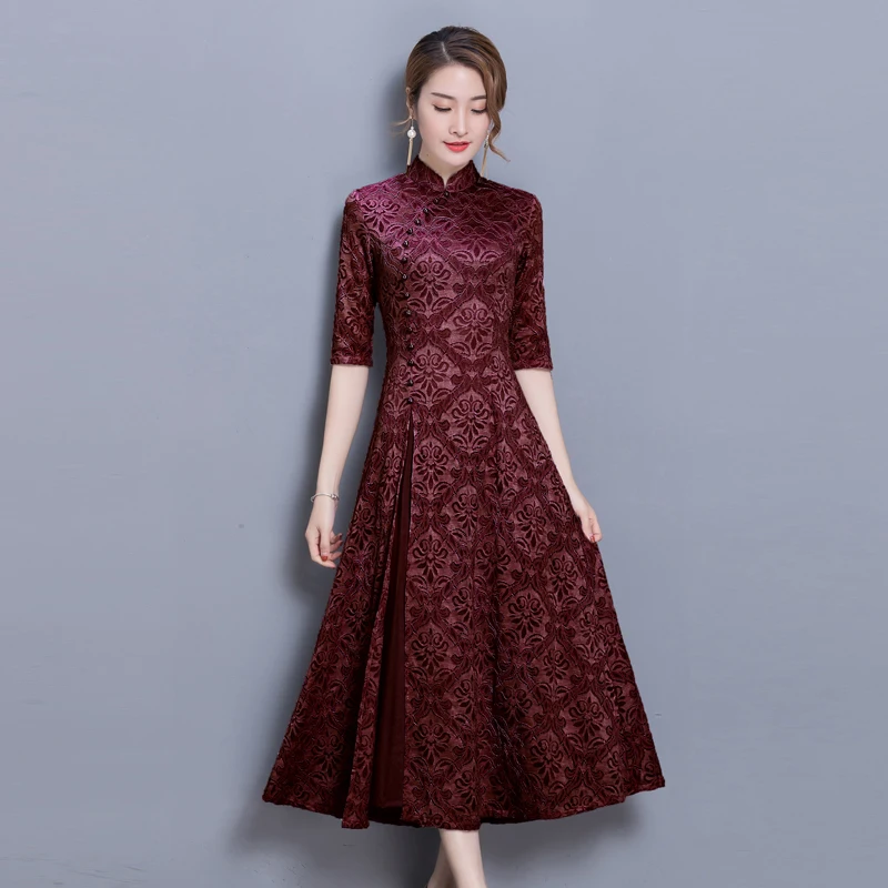 Ао Дай платья Вьетнам винтажная одежда традиционная ткань Женская азиатская Одежда китайский стиль Ropa De Mujer Наклонный воротник