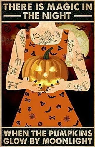 

Pumpkins Glow by Moonlight Halloween 12X16 Inch Tin Sign Wall Plaque Man Cave Office Shop Garden Yard Decorcrafts