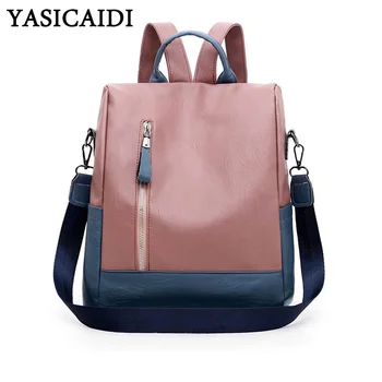 

YASICAIDI Fashion Panelled PU Leather Backpacks Elegant Women Shoulder Bag Pack Lady Girls School Bag Rucksack sac a dos femme