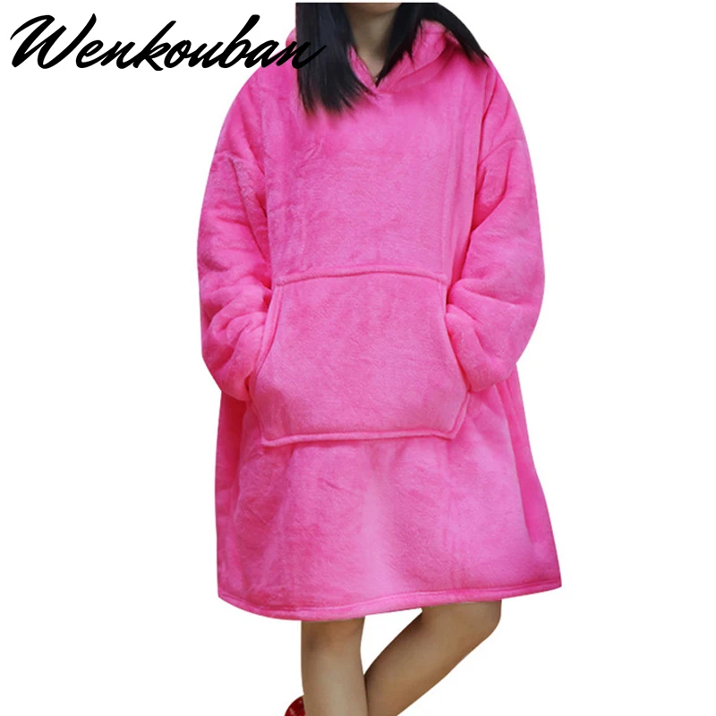 Women Hoodies Sweatshirts Plush Hoodies Warm Sweatshirt winter Hooded Coats Soft Bathrobe Fleece Blanket Moletom Feminino - Цвет: pink