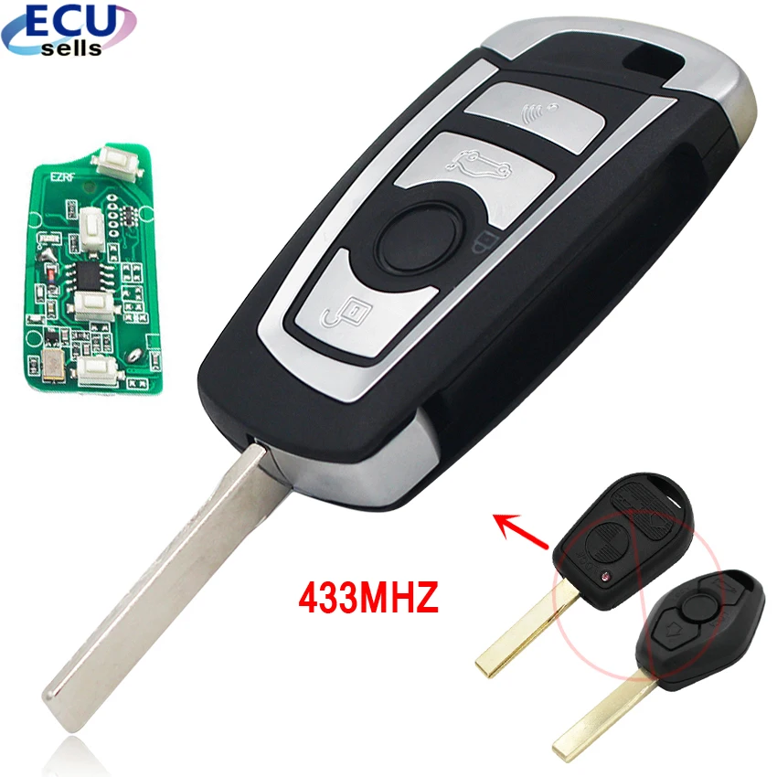 EWS Modified Flip Remote Key 4B 433MHz With/ Without NEW 7935 ID44 Chip for BMW E38 E39 E46 M5 X3 X5 Z3 Z4 HU92 Blade Car Remote Key Car Key