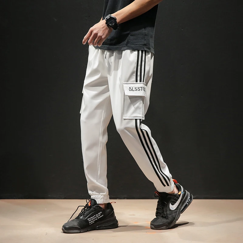 White Stripe Patchwork Ninth pants Fashion Retro Classic Cargo Pant Men Straight Haren trouser Loose Leisure stitch wash Pants