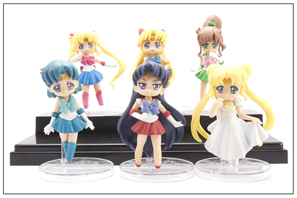 6pcs Sailor Moon Figure Hare Sailor Moon Model Doll Cake Car Decoration Toys
