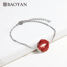 Baoyan Помада Подвеска "губы" браслеты красные стразы поцелуй браслет с губами розовое золото/серебро/золото нержавеющая сталь браслеты для женщин