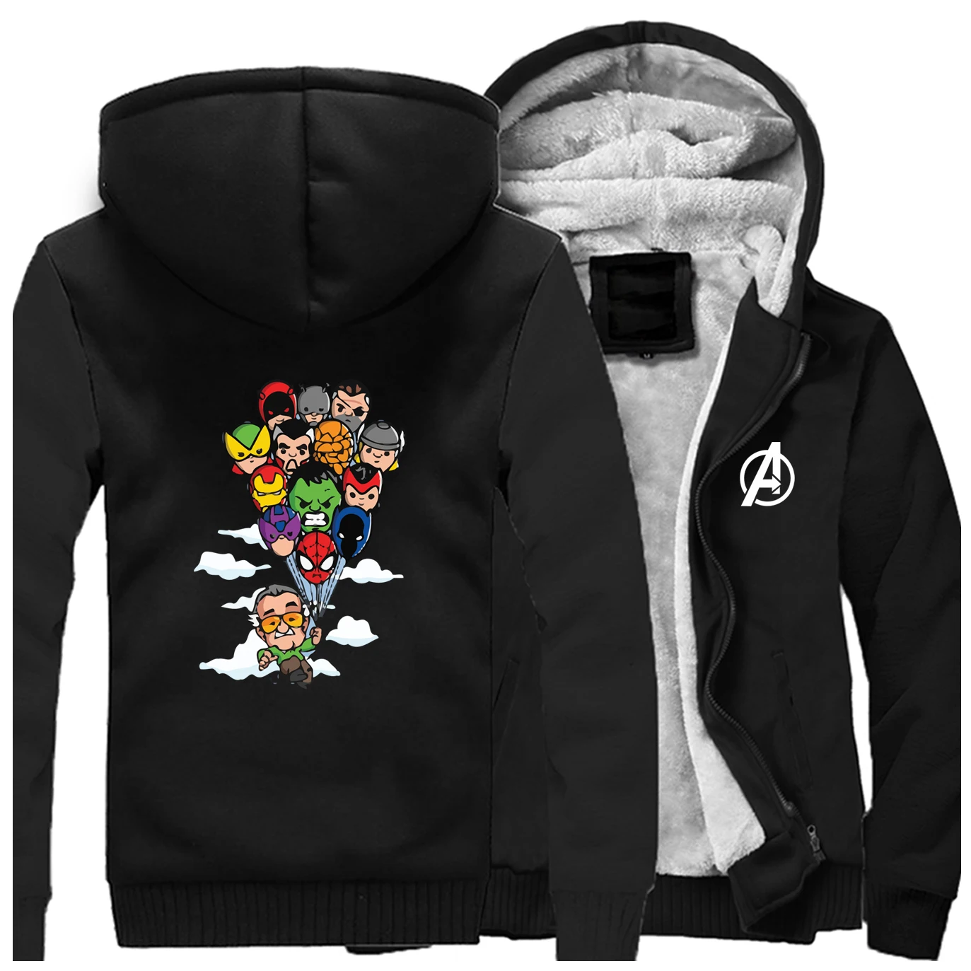 Black Marvel мультфильм Мстители зимние толстовки модный принт Толстовка Мужская реглан пальто толстая хип хоп Уличная мужская Толстовка - Цвет: Black