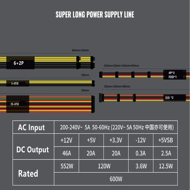 Новый блок питания для Cooler Master Brand ATX Sword War II 600 Вт RTX2070 Интеллектуальный с
