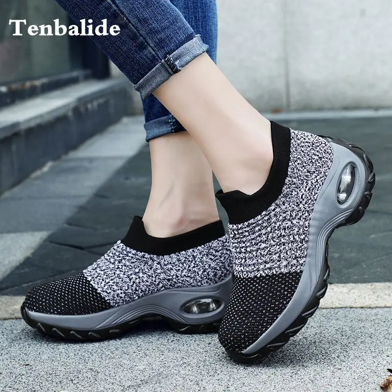 2019 Women Spring Sneakers Sock Running Shoes Ladies Flats Platform Breath Sport Shoes Large Size Mesh Walking Sneakers