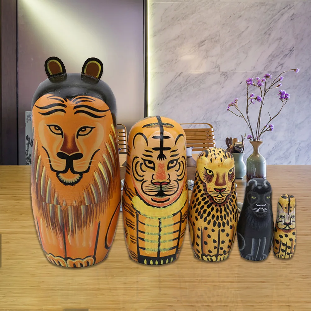 5 шт. Матрешка животные сувенирная укладка Милая ручная роспись деревянная