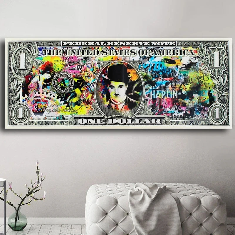 

Graffiti Wall Art Chaplin Canvas Paintings on The Wall Abstract Money Posters and Prints Pop Art Wall Pictures for Home Decor