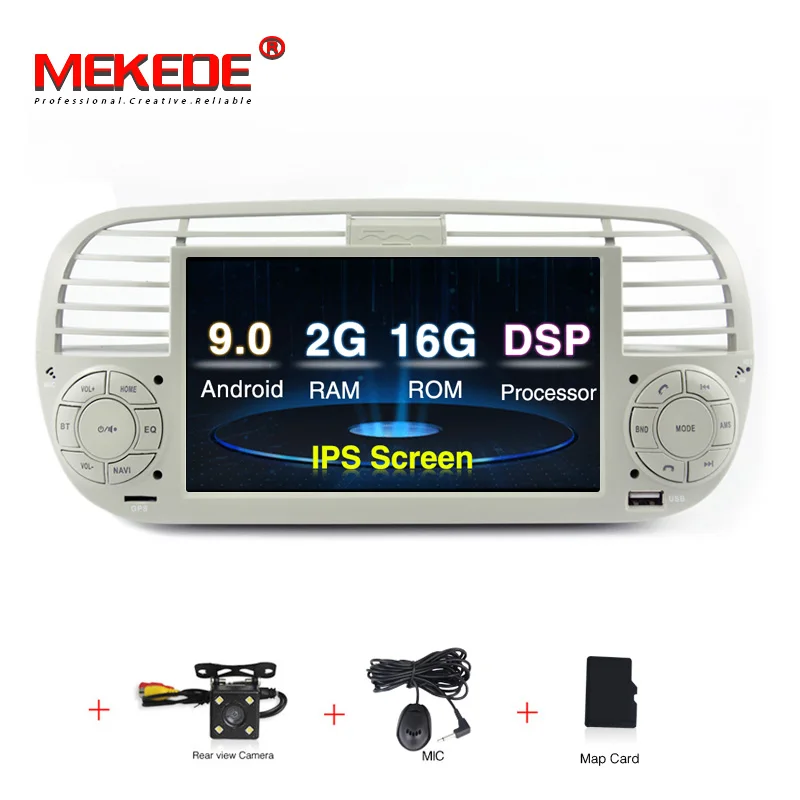 MEKEDE ips DSP 1024X600 Автомобильный gps Android 9,0 Bluetooth четырехъядерный автомобильный Dvd медиаплеер для FIAT 500 автомобильный радио мультимедиа - Цвет: add camera