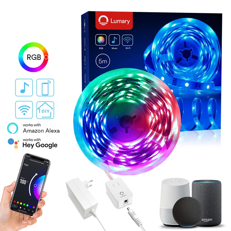 LumarySmartRGBLEDLightStrip5M10M5050AlexaLEDStripLightAPP