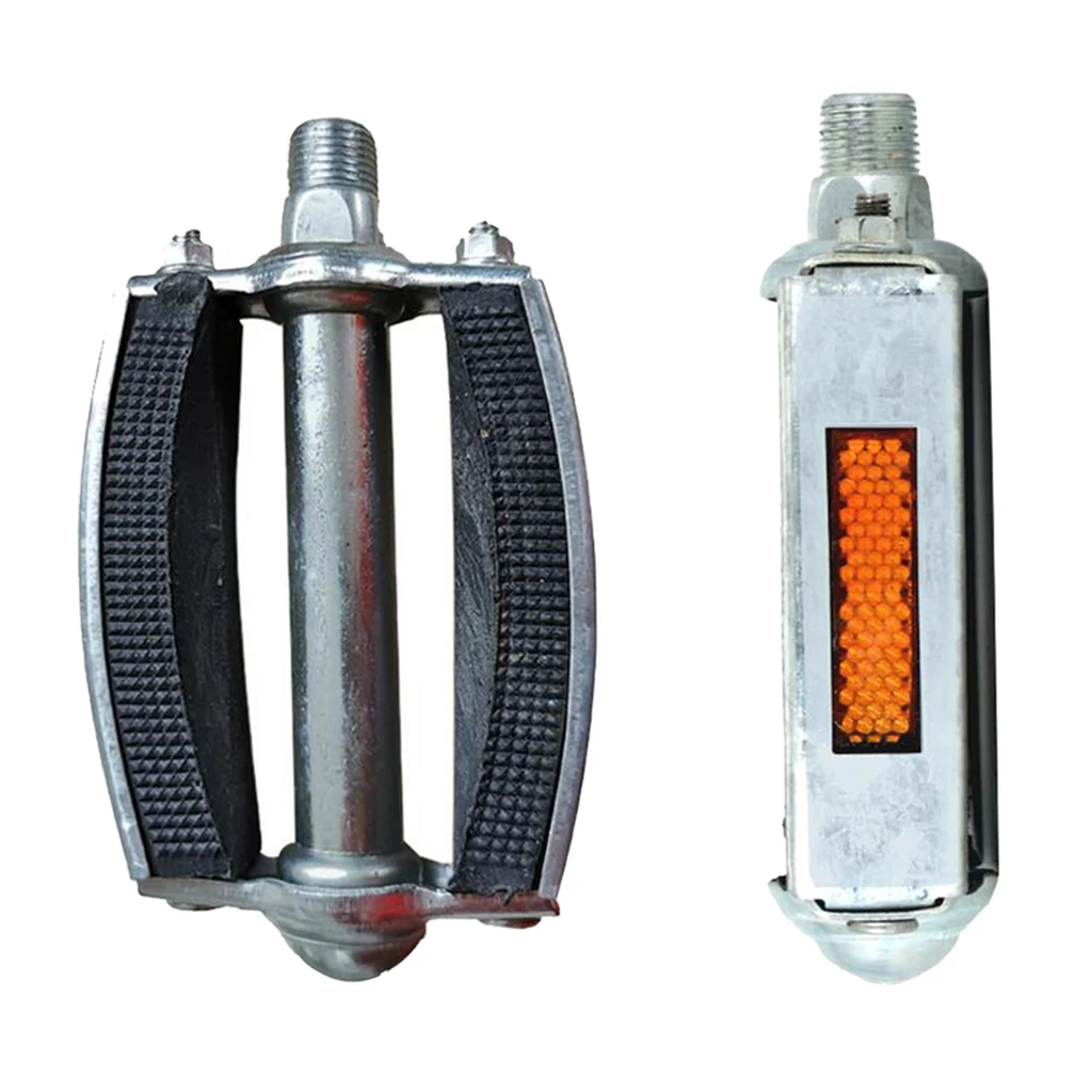 Classical Rubber Block Bicycle Pedals with Reflector 9/16' Steel Ball Bearing Bike Flat Pedal Repair Components