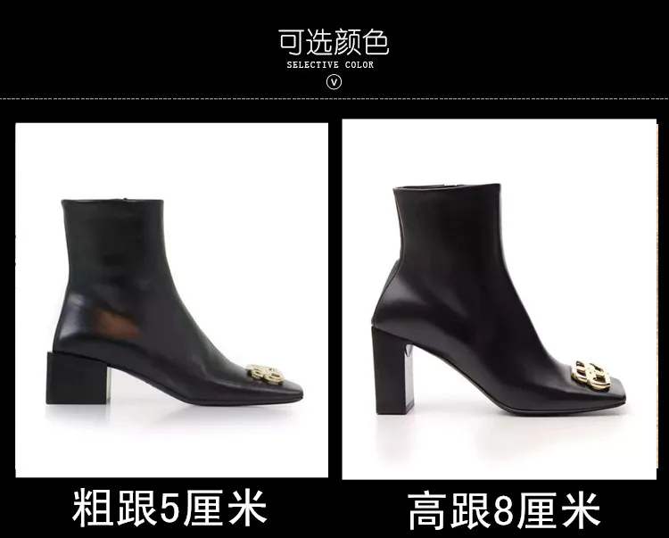 Женские ботильоны martin из искусственной кожи с квадратным носком; теплая зимняя обувь на массивном каблуке с металлическим декором; роскошная черная обувь; новое поступление