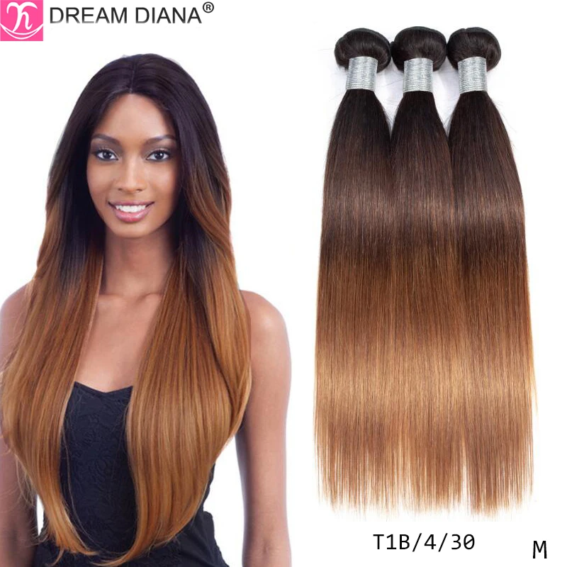 DreamDiana Ombre Peruvian Straight Hair Bundles 1B/4/30 27 99J 2/3 Tone Pre Colored Remy Weaving Ombre Human Hair Extension M
