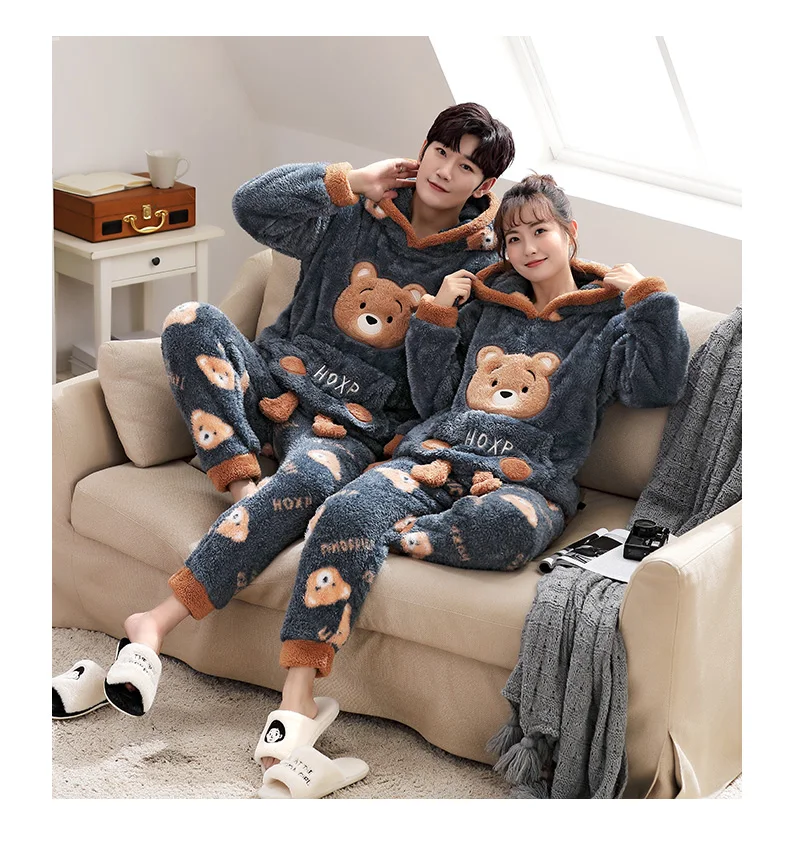 5XL Autumn Winter Thick Warm Pajamas Flannel Women Sleepwear Sets Thick Coral Velvet Long Sleeve Large Bust Cartoon Thin Pyjamas sexy pajamas for women