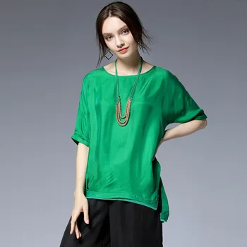 

Solid Color Plus Size Female T-shirt 2020 Summer Fashion Round Neck Five Point Sleeve Stitching Split Hem Irregular Casual Top