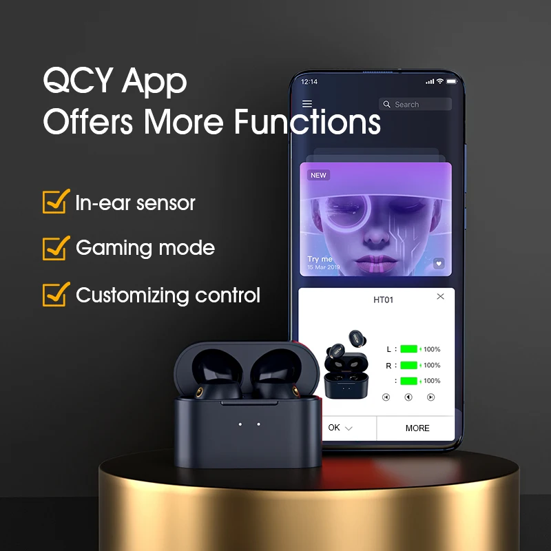 QCY HT01 Wireless Bluetooth 5.0 Earphones ANC Noise Cancelling Mini Headphones