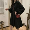 Vestido de manga larga estilo pijo sólido dulce Simple elegante plisado elegante nuevo estudiantes mujeres delgadas ropa de calle de diario de cintura alta ► Foto 2/6