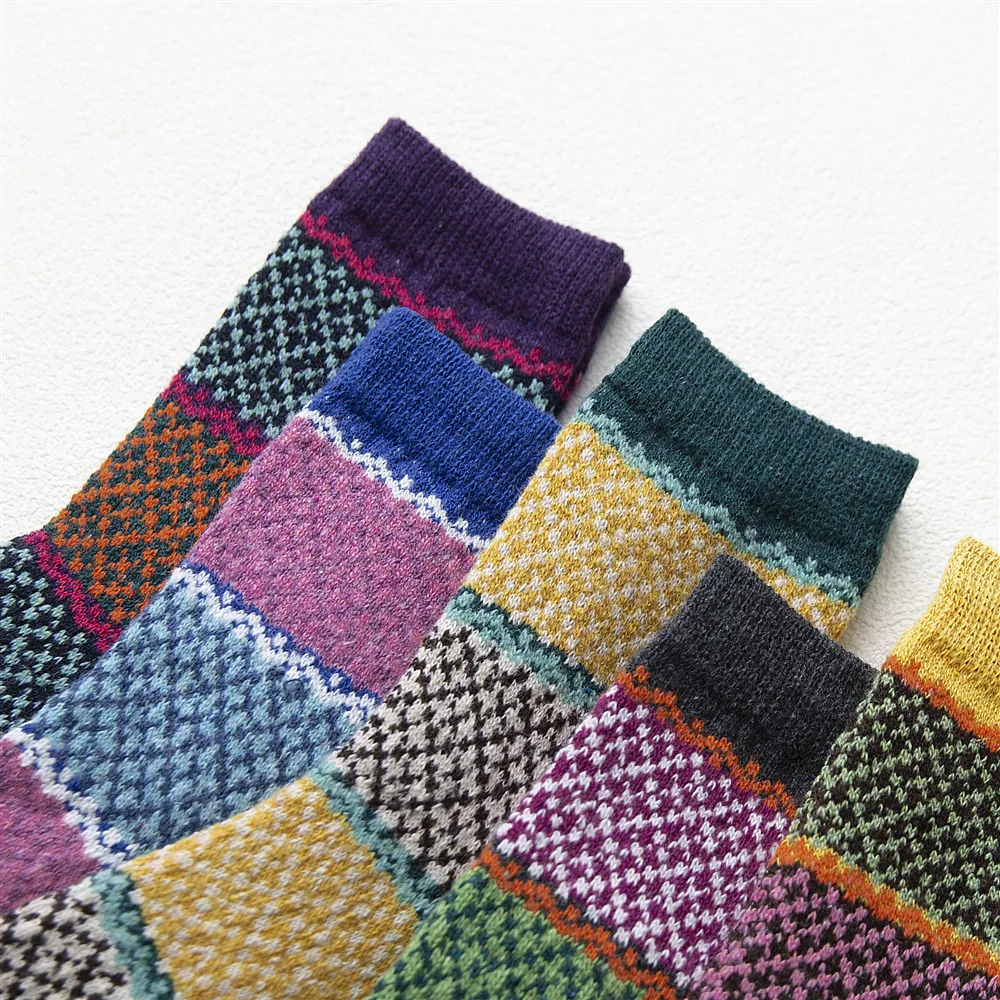 5 пар осенне-зимних плотных шерстяных носков женские забавные носки в японском стиле с изображением цветов звезд для женщин среднего возраста 102701