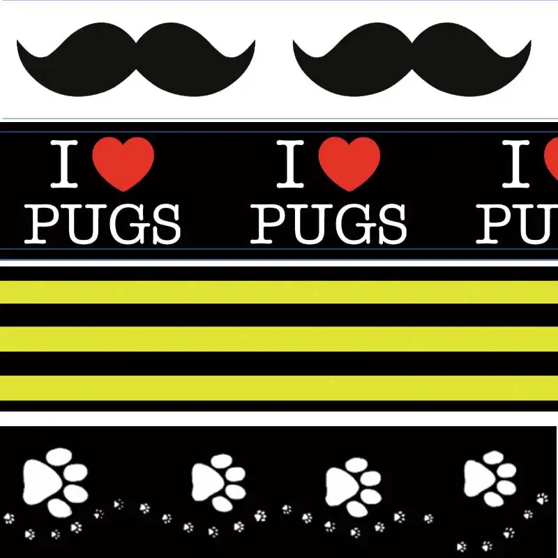 

Bread Love Pugs Paws Printed Grosgrain Ribbon Black Yellow Stripe Webbing Cintas DIY Hairbows Scrapbooking 22mm 7/8 '' inch
