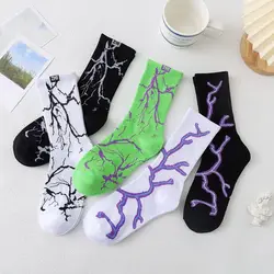 2022 Black Lightning Men and Women Socks Cotton Color Harajuku White Flash Happy Hip Hop Fashion Skateboard Casual Girls Socking