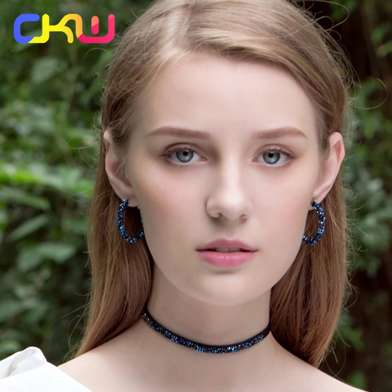 CKW Trendy Fashion Charm Austrian Crystal Hoop Earrings Geometric Round Shiny Rhinestone Big Circle Earring Jewelry Women | Украшения и