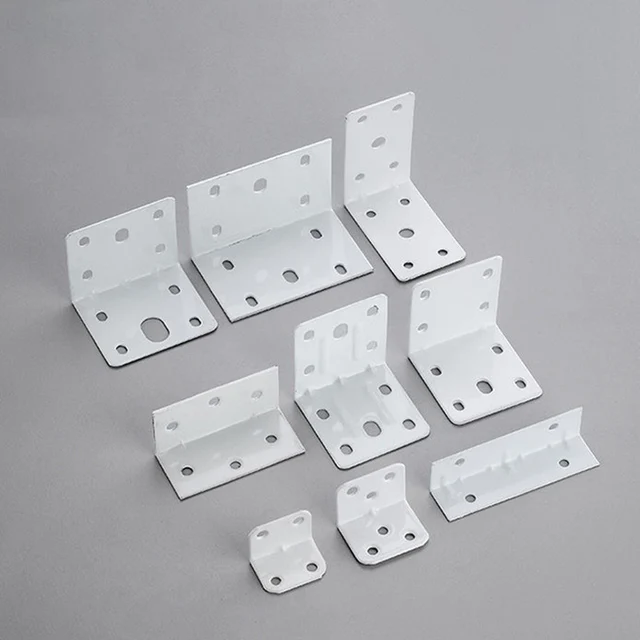 10Pcs White Steel or Iron Angle Bar 90 Degree Right Corner Fixed Block Angle Bracket Hardware Furniture Connector