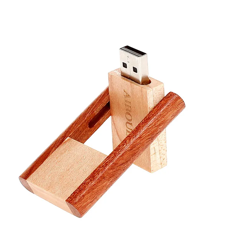 Вращающийся usb 2,0 деревянный USB флеш-накопитель 4 ГБ 8 ГБ флеш-накопитель 16 ГБ флеш-накопитель 32 Гб 64 Гб USB память высокая скорость Подарки Бесплатный Пользовательский логотип