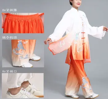 

Customized unisex embroidery gradient orange/blue tai chi taijiquan clothing kung fu martial arts costumes wushu uniforms