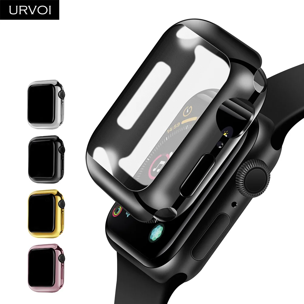 URVOI Full TPU Cover for Apple Watch series 6 SE 5 4 Electroplating bumper soft frame cover iWatch with screen protector | Наручные часы