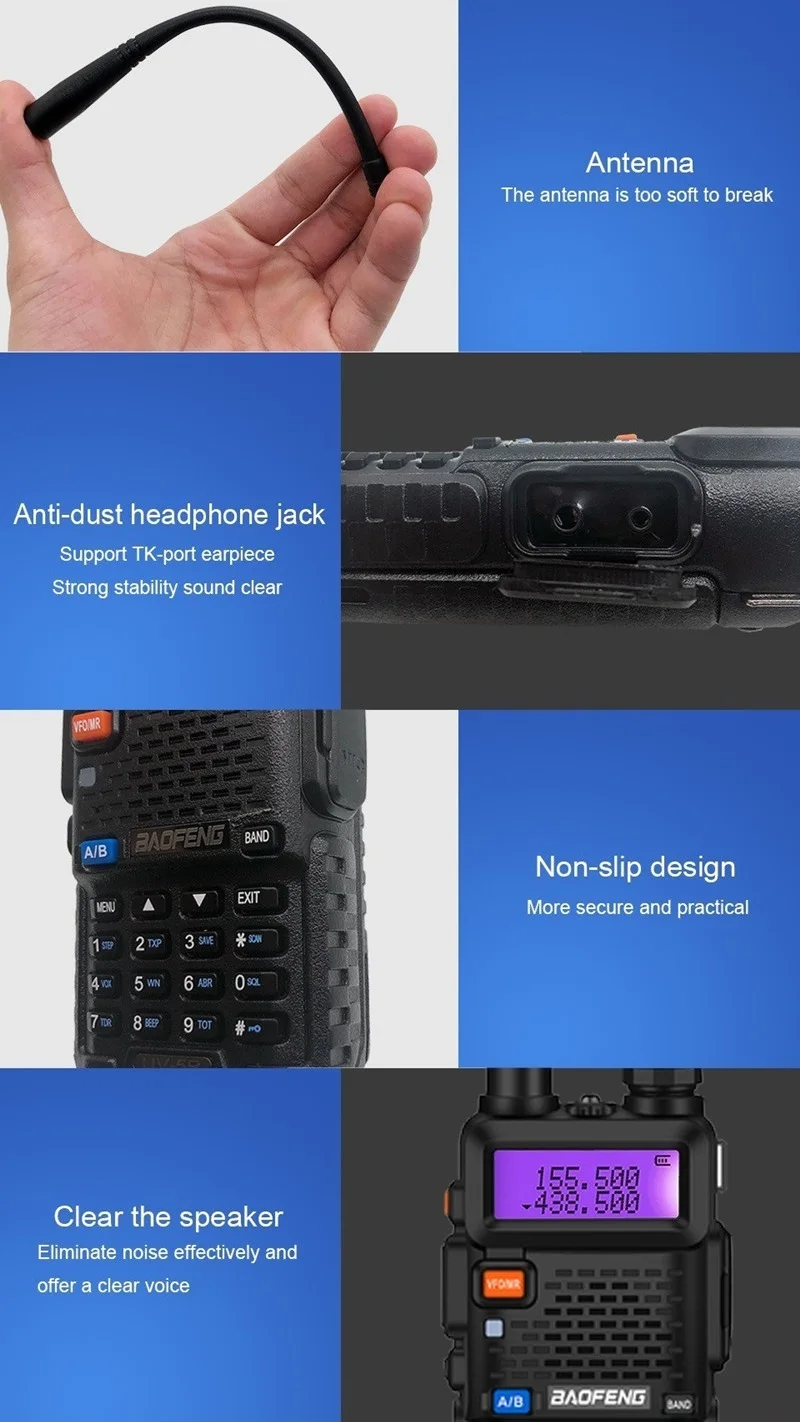 BAOFENG UV-5R портативная рация портативный приемопередатчик UHF VHF двухдиапазонный мобильный радиоприемник любительский Woki Toki радиочастотный передатчик рыболовное радио