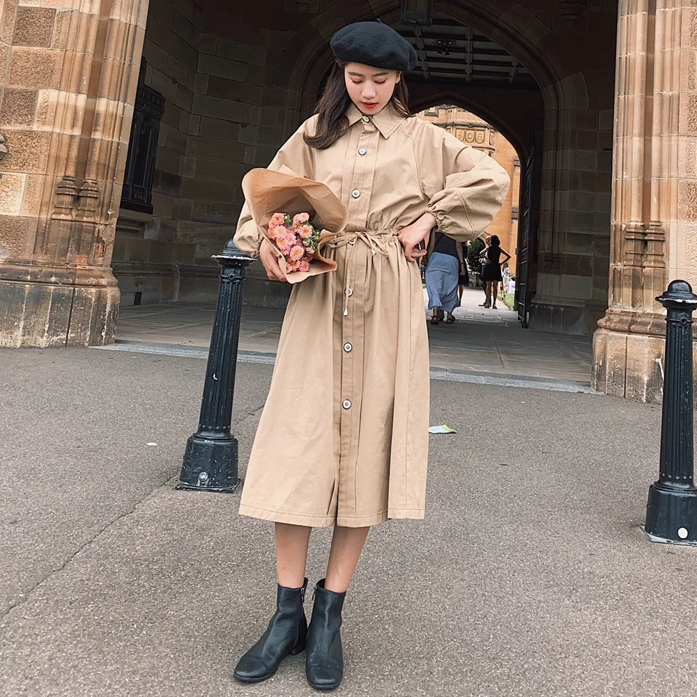 

Photo Shoot 2019 Spring New Style Korean-style WOMEN'S Wear-Style Retro CHIC-Style Single-Breasted Drawstring Waist Hugging Slim