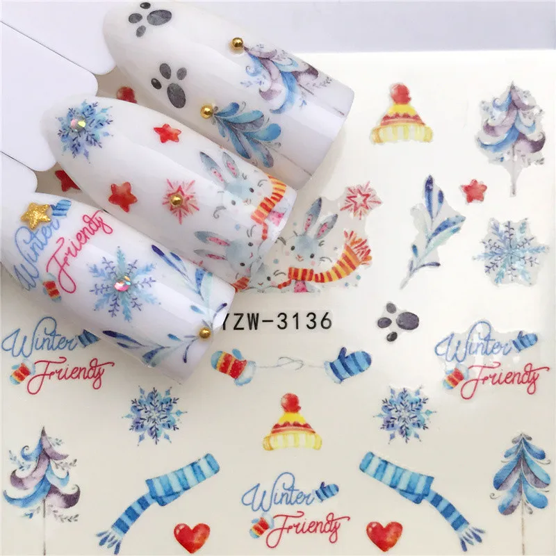 1 шт. зимний стикер для дизайна ногтей рождественские Женские Снежинки советы из серии «сделай сам» украшения для ногтей Водные Наклейки - Цвет: YZW-3136