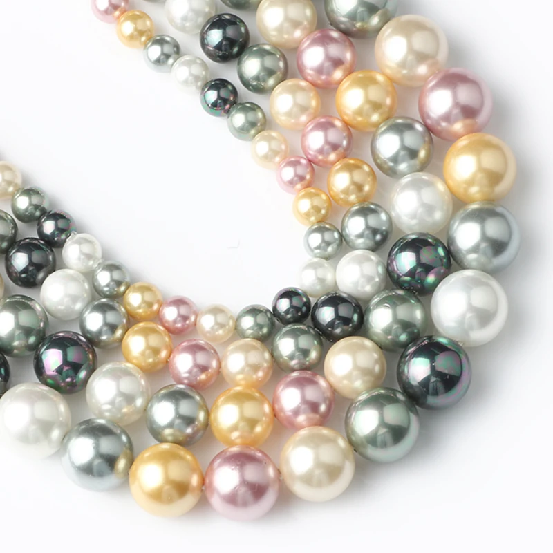 Mixed Pink White Black Imitation Shell Pearls Beads 6-12mm Round Loose for Jewelry Making DIY Bracelets Earrings 15inch | Украшения и