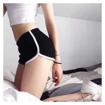 

female shorts European wind tall waist elastic shiny sweatpants female leisure fitness running hot shorts NP001