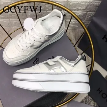

GCYFWJ Momen Sneakers Cowhide Inner Heightened Platform Casual Colour Mixture Wihte Yong Lady Shoes Zapatos De Mujer 2020