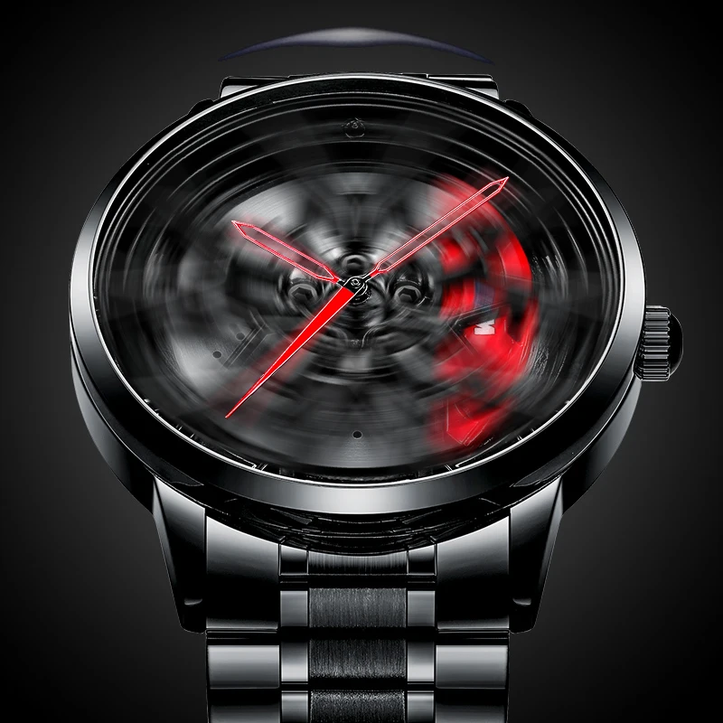 3d Model Spinning Car Rim Wheel Watch 360 Degree Rotation Watch For Men