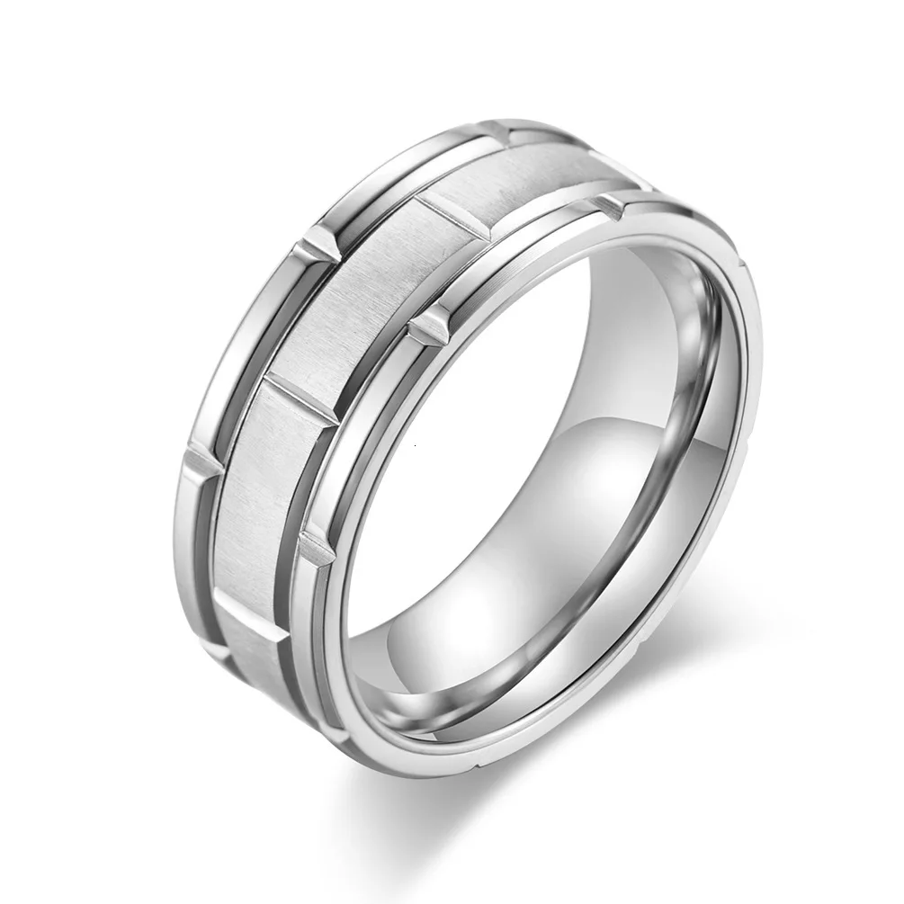 Silver NHGBFT 8 мм Широкий Классический колечко с рисунком из нержавеющей стали - Цвет основного камня: Silver