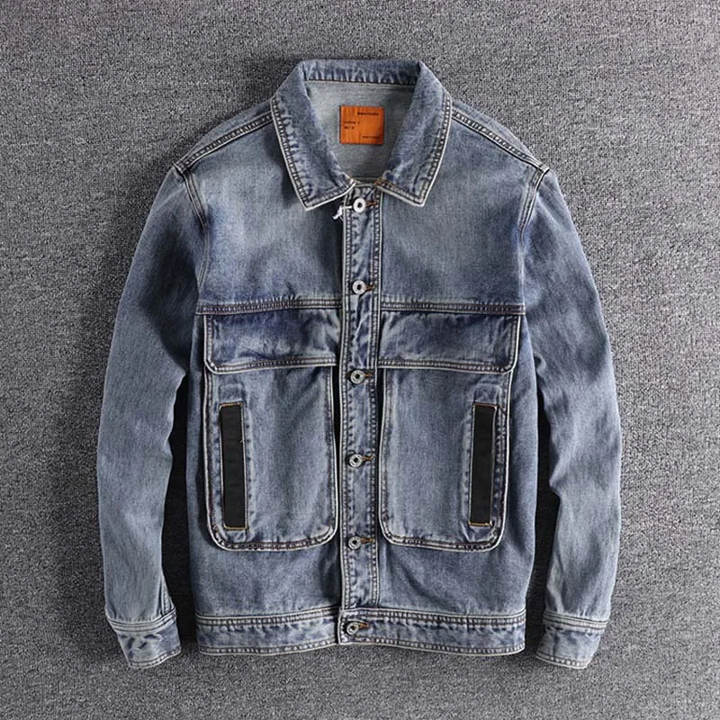 

2019 new arrival retro youth coat made of large bag of overalls, cool, European and American men's denim jacket outerwear coat L