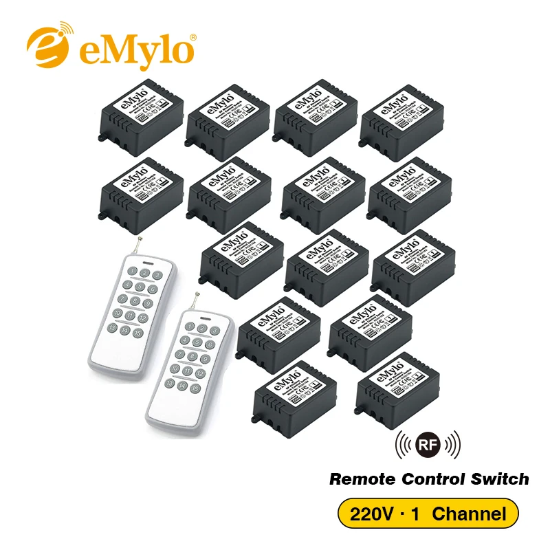 

eMylo RF 433Mhz Remote Control Light Switch AC 220V-230V-240V 1000W 2X Transmitter 15X 1Ch Relays Toggle Switch Remote Control
