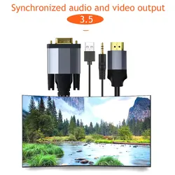 2m adaptador de áudio vga para hdmi liga de alumínio compatível com áudio de alta resolução suporte vga para hdmi compatível com áudio