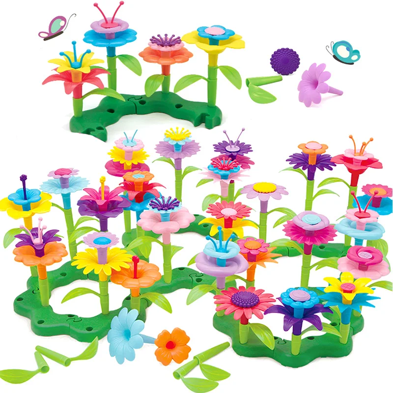 DIY Creative Dream Garden Series Girls Flowers Interconnecting Blocks Handwork Toys Educational Assembling Toys for Kids Gifts